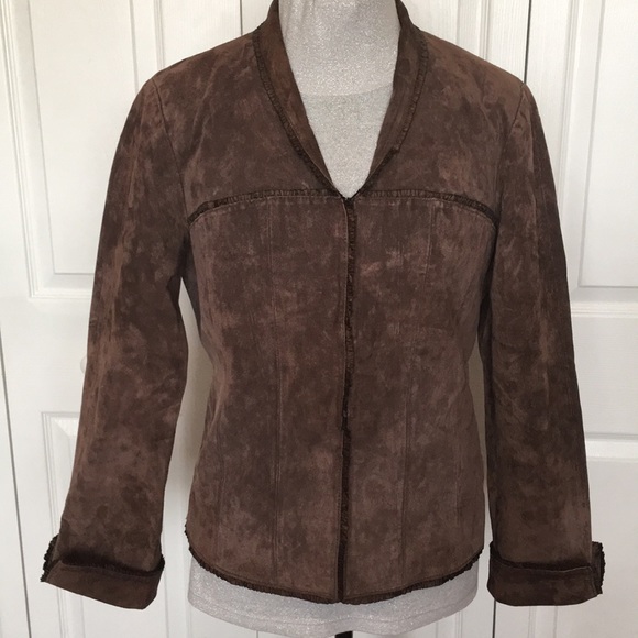 Genuine Suede Brown Hook Jacket Ruffle Feminine S - Picture 6 of 8